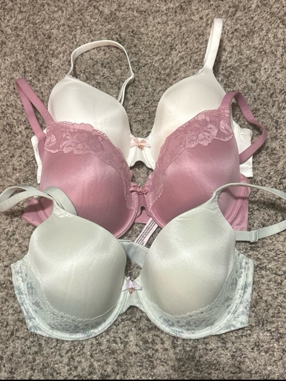 Victoria's Secret Pink ,  Ivory , and Mint Green Lace Bra Set